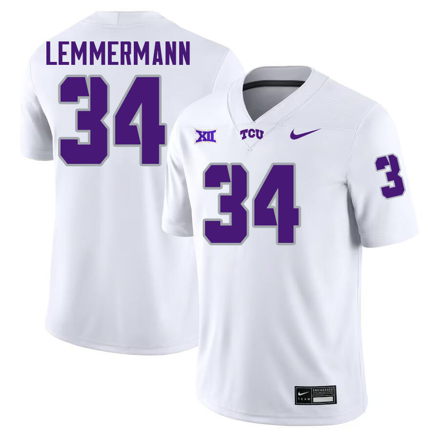 #34 Kyle Lemmermann TCU Jersey,Texas Christian University Horned Frogs Football Jersey-White